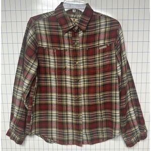 Woolrich Women's Small - Plaid Flannel Snap OverShirt - Red Tan & Black